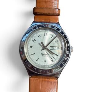 Vintage Swatch Irony Swiss Made Men's Watch with Compass Bezel, Elegant Timepiec